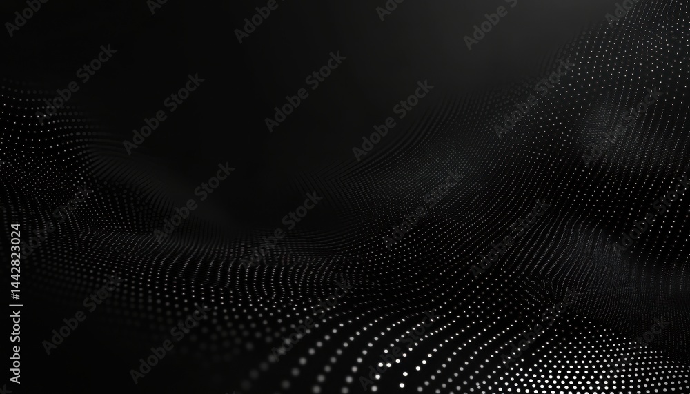 Abstract Black Background with Glowing Particles and Wave Motion Abstract Black Background with Glowing Particles and Wave Motion