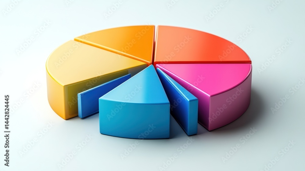 Obraz premium 3D icon of a pie chart with segments pulling out, isolated white background