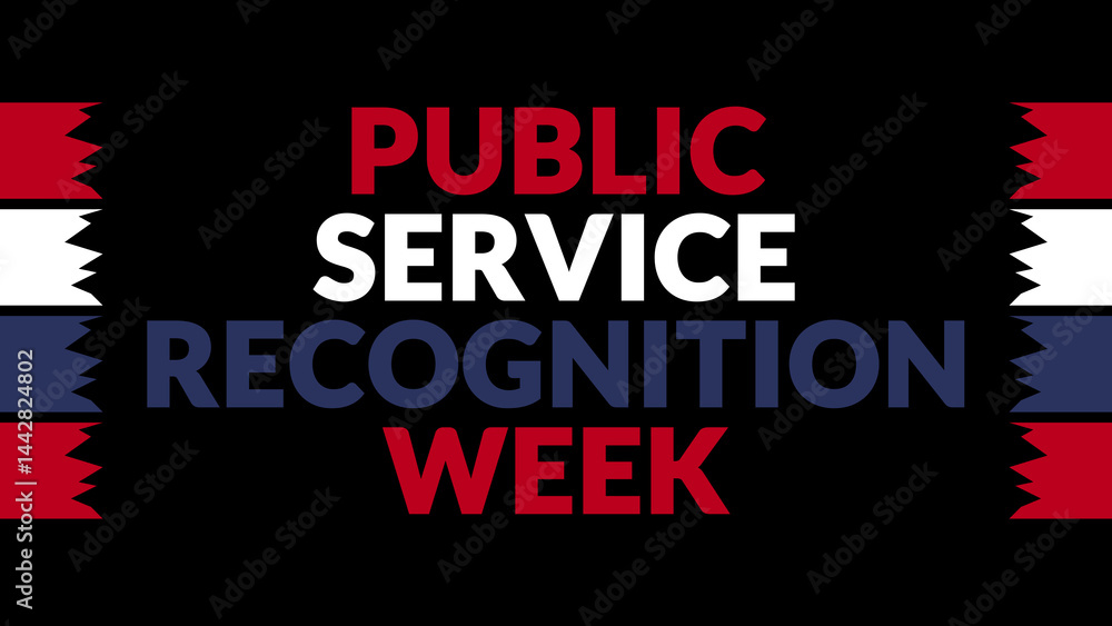 Public Service Recognition Week text with side lines on a black background. Which is observed every year in May to celebrate Public Service Recognition Week. Public Service Recognition Week text with side lines on a black background. Which is observed every year in May to celebrate Public Service Recognition Week.