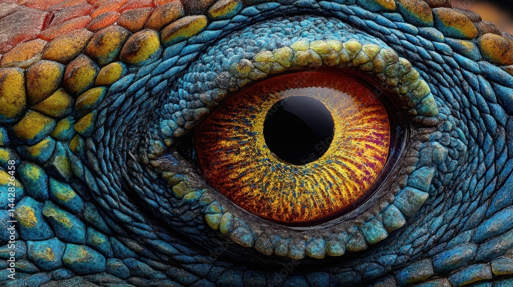Obraz premium Reptilian Gaze: Close-Up of a Colorful Lizard Eye
