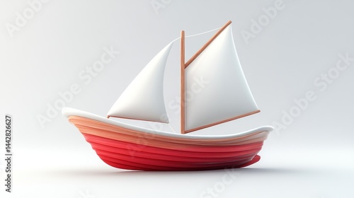 3D icon of a small sailboat, isolated white background