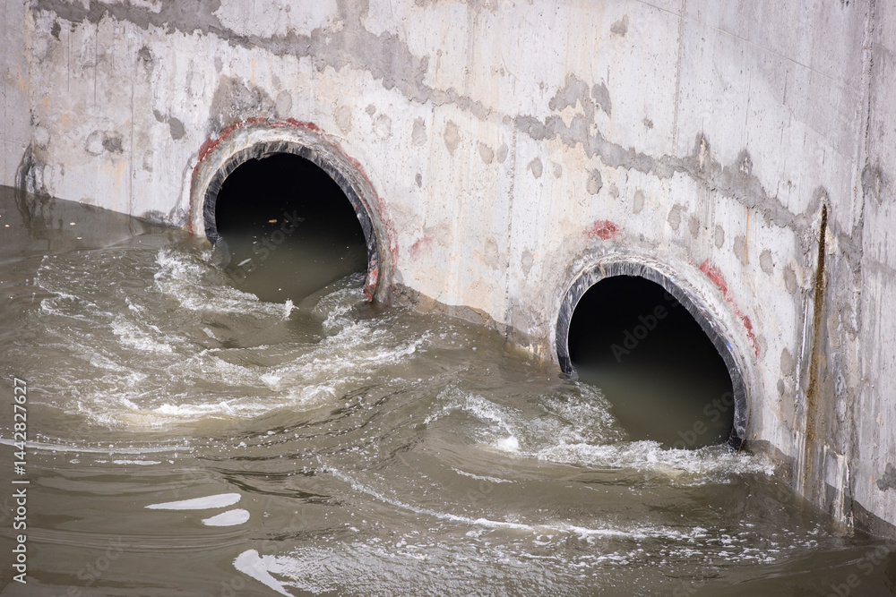 Biological treatment process in aeration basin closeup. Specialized equipment serves for breakdown of organic pollutants by infusion of oxygen
