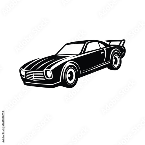 Racing Car Silhouette Black Vector Illustration, High-Speed Sport Vehicle