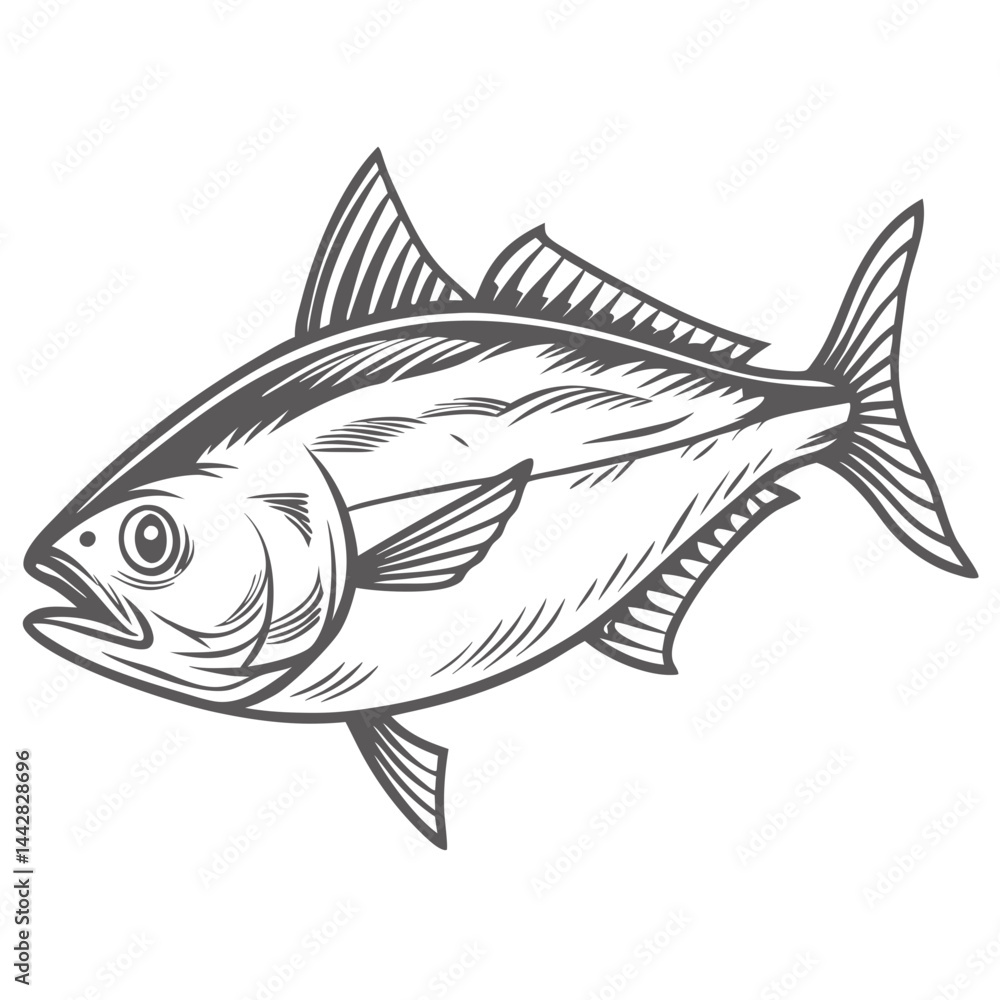 Fototapeta premium Lesser Amberjack Seriola Fasciata Fish Line Art