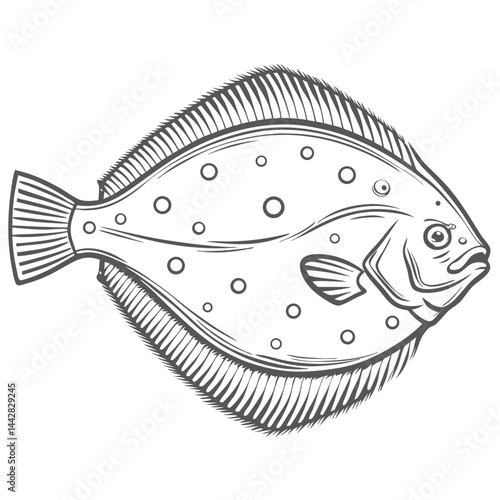 Winter Flounder Fish Line Art Illustration