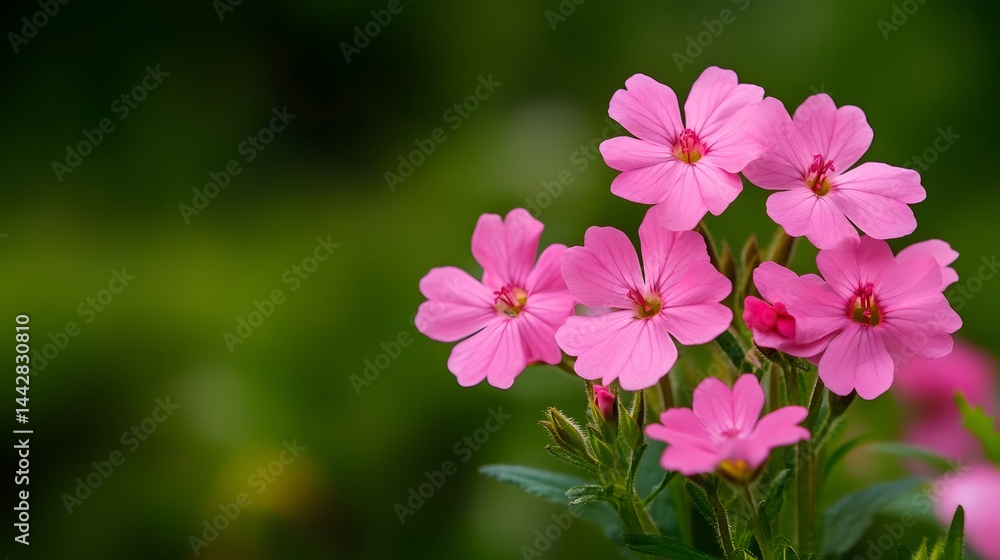 Pink Wildflowers with Blurred Green Nature Background Pink Wildflowers with Blurred Green Nature Background