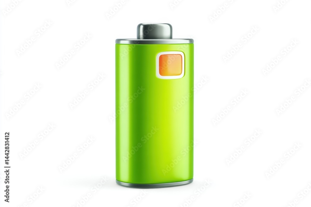 Realistic 3D battery full icon representing energy with minimalist design on a pure white background Realistic 3D battery full icon representing energy with minimalist design on a pure white background