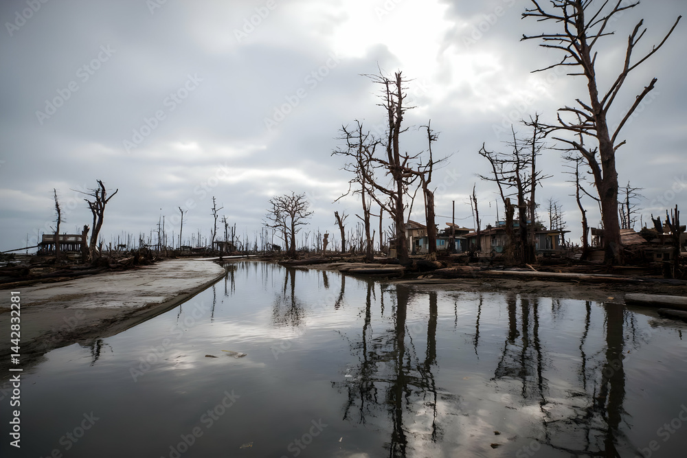 Obraz premium The sea as a witness, holding the scars of climate change's damage