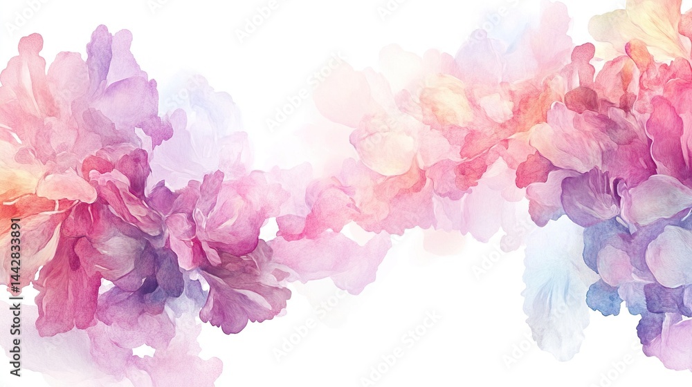 Fototapeta premium Pastel watercolor flower blossoms, abstract floral design.