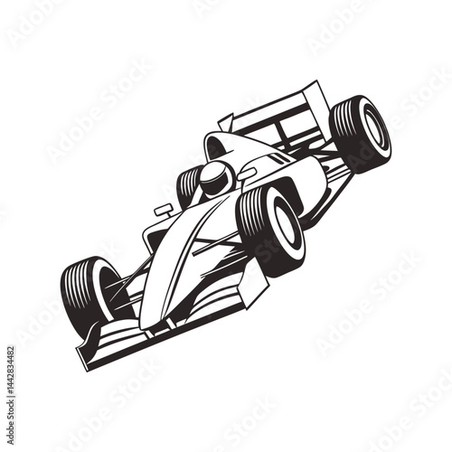 Formula 1 Race Car Silhouette Vector, High-Speed Motorsport Vehicle Clipart, Black F1 Auto Design Isolated on White