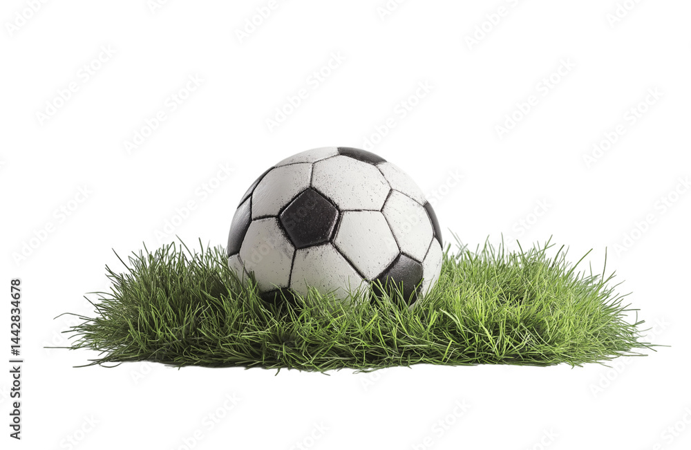 Fototapeta premium soccer ball in goal with green backgroung