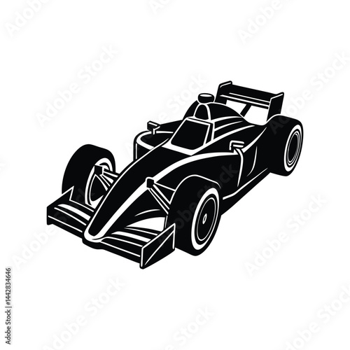 Formula 1 Race Car Silhouette Vector, High-Speed Motorsport Vehicle Clipart, Black F1 Auto Design Isolated on White