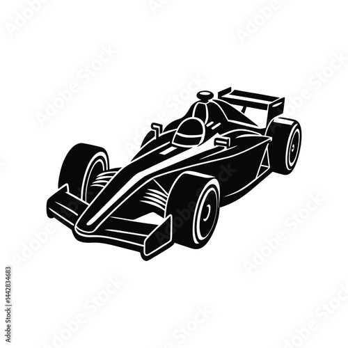 Formula 1 Race Car Silhouette Vector, High-Speed Motorsport Vehicle Clipart, Black F1 Auto Design Isolated on White