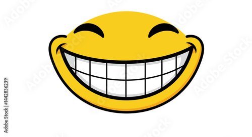 Cartoonish Yellow Emoji Face with Exaggerated Grin and Bold Black Outlines