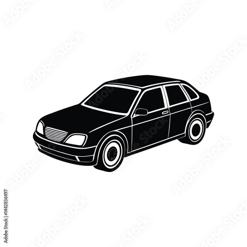 Car Silhouette Vector Illustration, Black Side View Modern Vehicle Clipart, Transportation Graphic.