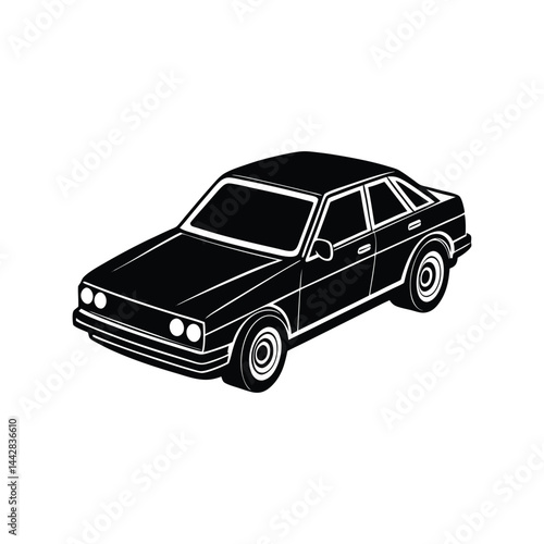 Car Silhouette Vector Illustration, Black Side View Modern Vehicle Clipart, Transportation Graphic.