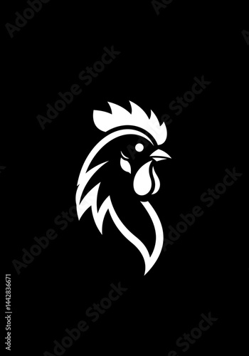 Stylized Rooster Head Profile in Bold White Silhouette