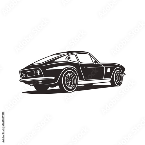 Car Silhouette Vector Illustration, Black Side View Modern Vehicle Clipart, Transportation Graphic.