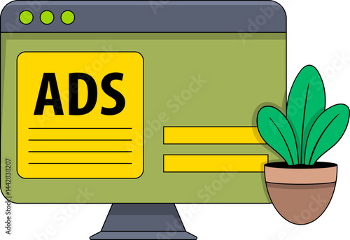 Computer Displaying Online Advertisements Illustration
