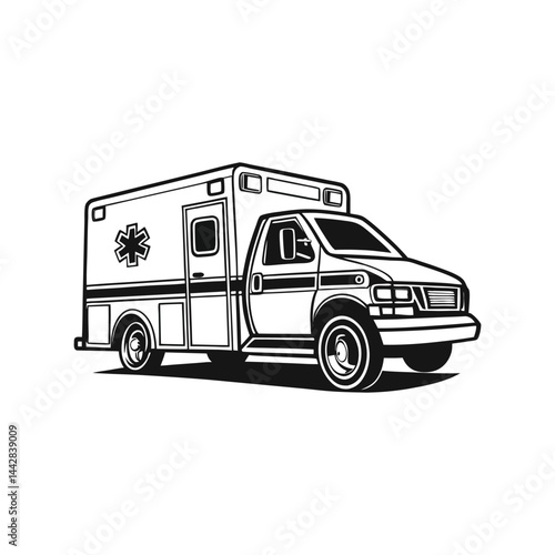 Ambulance Silhouette Vector, Emergency Medical Van, Black Isolated Rescue Car Illustration for Health Services
