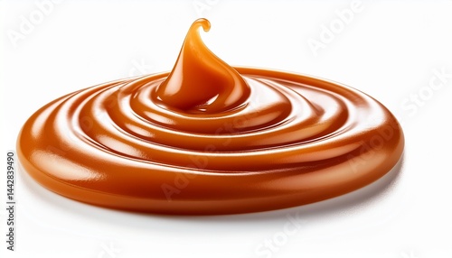 caramel sauce swirl on white background
