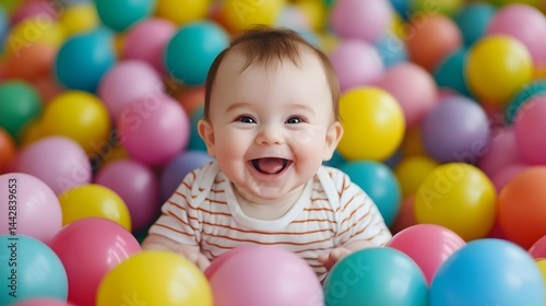 Baby playing with colorful balls in an outdoor park, a joyful childhood moment