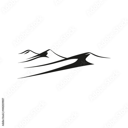 Desert Landscape Silhouette Vector, Sand Dunes Illustration, Wilderness Nature Scene