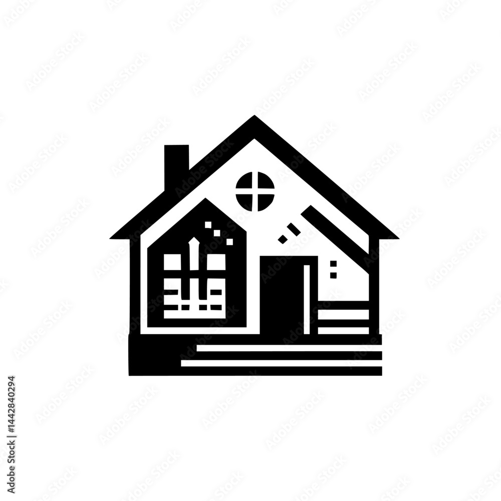 Minimalist Geometric House Icon. Abstract black and white home symbol for modern design. Minimalist Geometric House Icon. Abstract black and white home symbol for modern design.