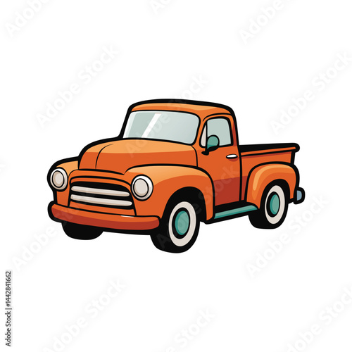 Vintage Pickup Truck Vector Illustration, Classic Retro Farm Vehicle, Antique American Transport Graphic Design