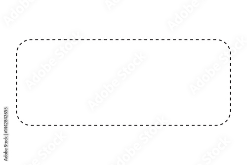 Rectangular shape with dashed cut here line for coupon, discount, sale ticket. Dashed rectangle frame isolated on white background. Vector outline illustration.