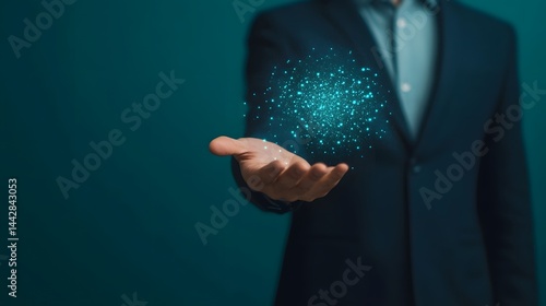 Obraz na płótnie Corporate leader holding a futuristic hologram w salonie