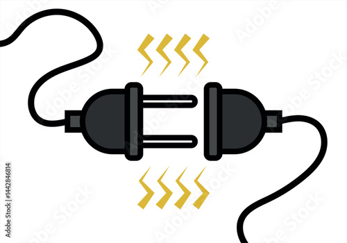 Enchufe y conector desconectado con rayos representando apagón eléctrico