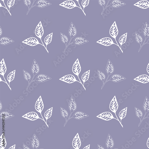 Seamless pattern with vector outline leaves. Floral illustration. Can be used for making wallpaper, fabrics and other types of products