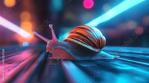 Obraz na płótnie A mechanical snail races on a futuristic neon track w salonie
