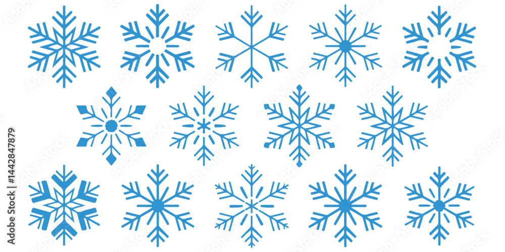 set of black vector various snowflakes silhouettes icon set of black vector various snowflakes silhouettes icon
