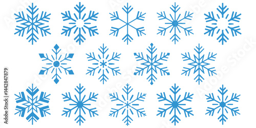 set of black vector various snowflakes silhouettes icon