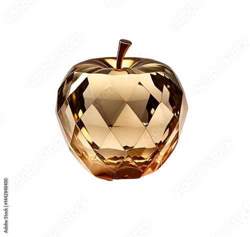 A golden crystal apple, isolated on a white background.
