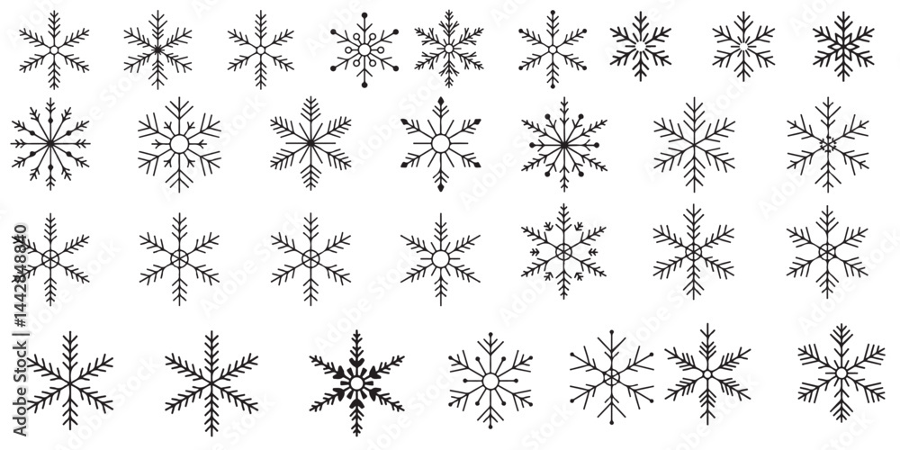 set of black vector various snowflakes silhouettes icon set of black vector various snowflakes silhouettes icon