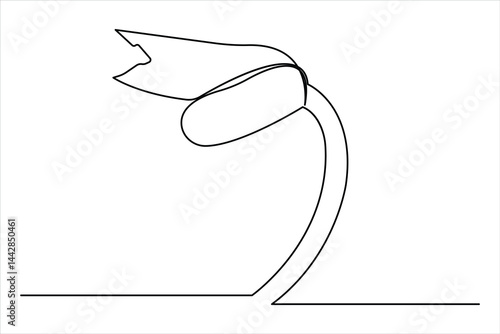 Growth plant in continuous single Line art drawing. Sprout with leaves in simple linear style isolated one line vector illustration