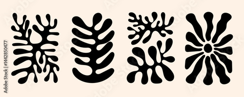 Abstract coral shape in the style of black matisse. Trendy and minimalist organic poster art. Vector illustration