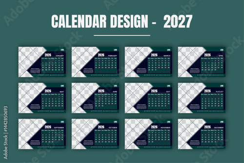 Well desk calendar design template for 2027. Simple, clean, and aesthetic Calendar Design template.