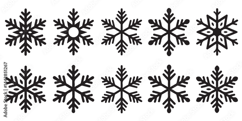 set of black vector various snowflakes silhouettes icon set of black vector various snowflakes silhouettes icon