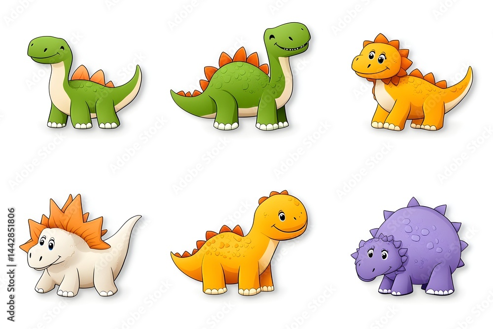 Obraz premium Adorable cartoon dinosaurs in various colors and poses