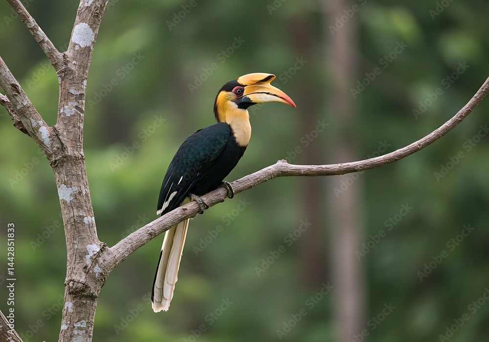Obraz premium A beautiful Sumba hornbill, endemic to Sumba island in Indonesia, perches gracefully on a bare tree branch