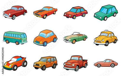 Vintage Cars Vector Collection, Set of Classic Car Illustrations, Retro Vehicle Icons, Old Antique Automobile Clipart
