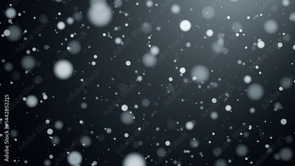 White snow falls in the dark on a black background. Blurred snowflakes in motion. .