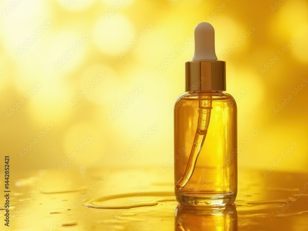 Drop of oil. Shine yellow Cosmetic oil or Cosmetic Essence Liquid drop. Fresh engine oil liquid eco nature..