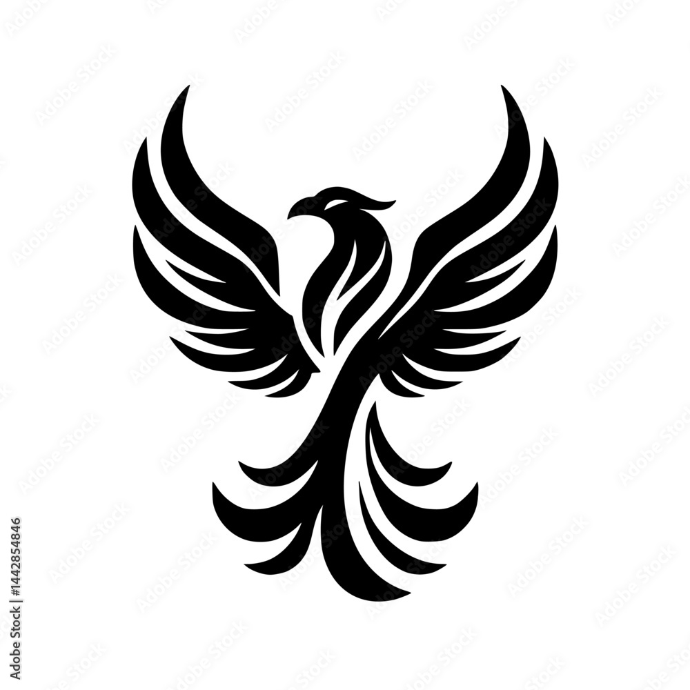 Obraz premium Stylized Black Phoenix Emblem - Mythical Bird Symbol of Strength and Rebirth