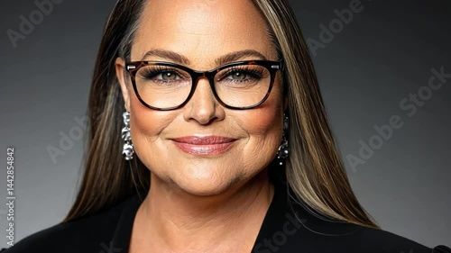 Elegant Woman with Stylish Glasses and Glamorous Earrings in Professional Portrait Setting