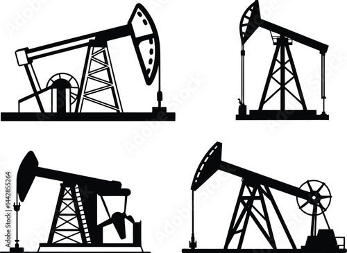 Oil pump symbol, Oil pump jack silhouette illustration.